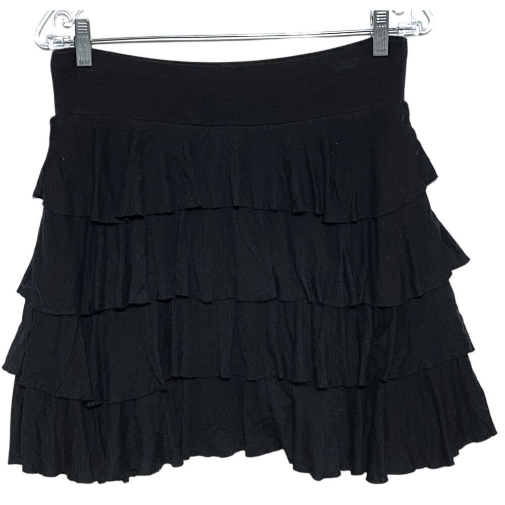 INC Black Ruffled Tiered Mini Skirt Small Petite Witchy Boho Fairy Whimsical Y2K